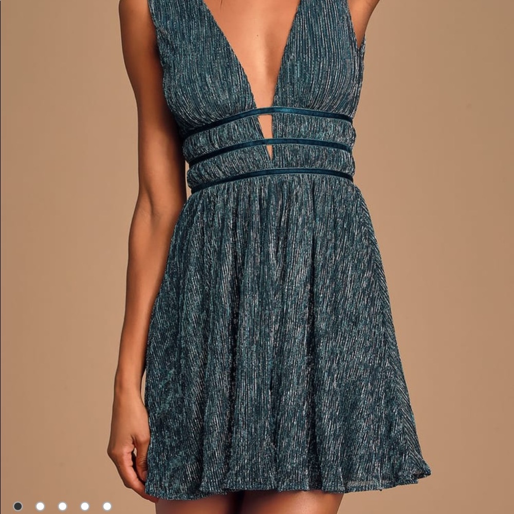 Lulu’s “smokeshow teal metallic mini dress”